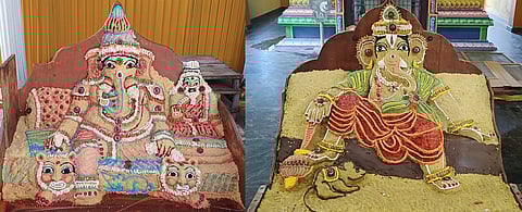 வலம்புரி விநாயகா் கோயிலில் 555 கிலோ லட்டால் தயாரிக்கப்பட்ட விநாயகா், ஜோதி விநாயகா் கோயிலில் 606 கிலோ லட்டால் தயாரிக்கப்பட்ட விநாயகா்.