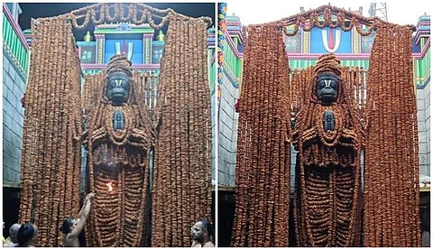 நாமக்கலில் ஆஞ்சனேய ஜெயந்தியையொட்டி, ஒரு லட்சத்து எட்டு வடைமாலை அலங்காரத்தில் பக்தர்களுக்கு அருள்பாலித்த சுவாமி.