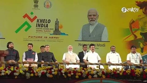 கேலோ இந்தியா விளையாட்டுப் போட்டி தொடக்கம்; விழா மேடையில் பிரதமர், முதல்வர்