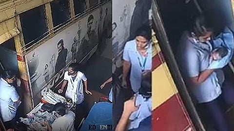 கர்ப்பிணிப் பெண்ணுக்கு பேருந்திலேயே பிரசவம் பார்த்த மருத்துவமனை ஊழியர்கள்.