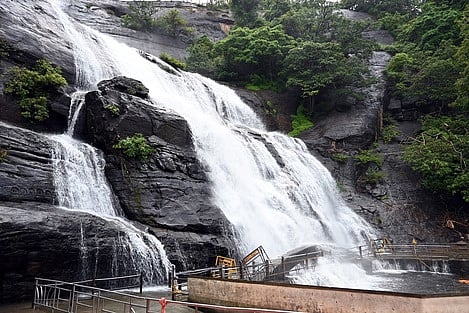  குற்றாலம் பேரருவியில் ஏற்பட்ட வெள்ளப்பெருக்கு.