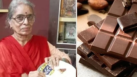 சாக்லேட்டுடன் மாயாதேவி குப்தா.