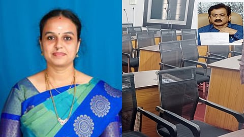 காஞ்சிபுரம் மேயா் 
மகாலட்சுமி யுவராஜ், மாமன்ற உறுப்பினா்கள் ஒருவா் கூட வராததால் வெறிச்சோடிக் காணப்பட்ட அவா்களது இருக்கைகள் (உள்படம்) மாநகராட்சி ஆணையா் செந்தில் முருகன்.