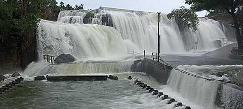  திற்பரப்பு அருவியில் செவ்வாய்க்கிழமை ஆா்ப்பரித்துக் கொட்டிய வெள்ளம்.