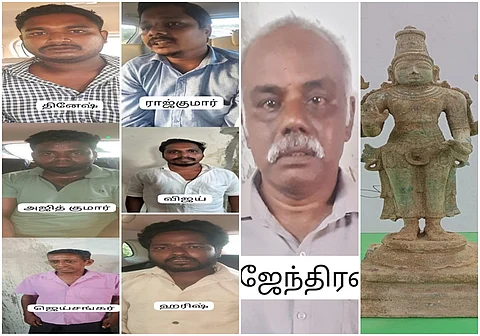 சிலைக் கடத்தலில் ஈடுபட்ட 7 பேர் கொண்ட கும்பல் மற்றும் பறிமுதல் செய்யப்பட்ட பெருமாள் சிலை