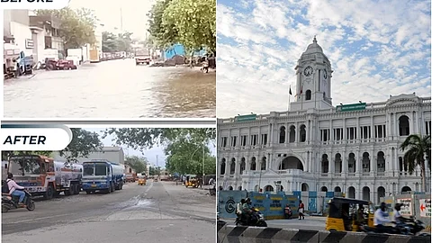மழைநீர் தேங்கிய சாலை - மழைநீர் அகற்றப்பட்ட பிறகு