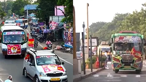 தவெக மாநாட்டிற்கு அணிவகுத்த வாகனங்கள்