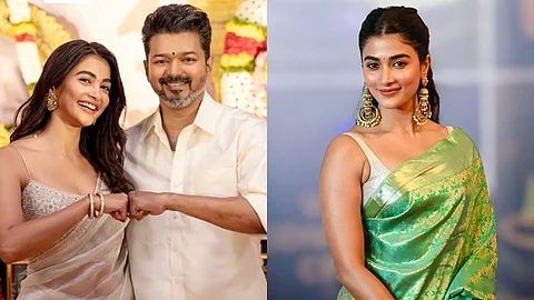 விஜய் 69 படப்பிடிப்பில் பூஜா ஹெக்டே. 