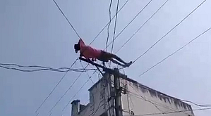 மதுபோதையில் மின்கம்பிகளின் மீது படுத்த நபர்! 