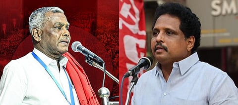 மார்க்சிஸ்ட் கம்யூனிஸ்ட் கட்சி மாநிலச் செயலாளராக தேர்வு செய்யப்பட்டுள்ள  பெ. சண்முகம்-மதுரை மக்களவைத் தொகுதி உறுப்பினர் சு. வெங்கடேசன் 