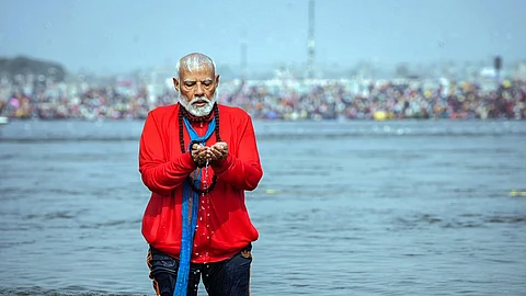144 ஆண்டுகளுக்கு ஒருமுறை நடைபெறும் மகா கும்பமேளாவில் கலந்துகொள்ள உலகம் முழுவதும் இருந்து ஏராளமான பக்தர்கள் தினமும் வந்து புனித நீராடி வருகின்ற நிலையில், திரிவேணி சங்கமத்தில் நீராடி, பிரார்த்தனை செய்த பிரதமர் நரேந்திர மோடி.