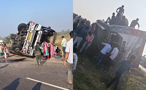 விபத்துக்குள்ளான பேருந்து. 