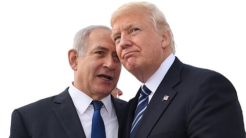 இஸ்ரேல் பிரதமா் பெஞ்சமின் நெதன்யாகு - அமெரிக்க அதிபா் டொனால்ட் டிரம்ப்   