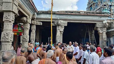 திருக்கழுகுன்றம் வேதகிரீஸ்வரா் கோயிலில் பந்தக்கால் நடும் விழா