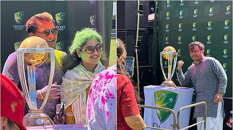 உலகக் கோப்பையுடன் புகைப்படம் எடுத்துக்கொண்ட ரசிகர்கள்...