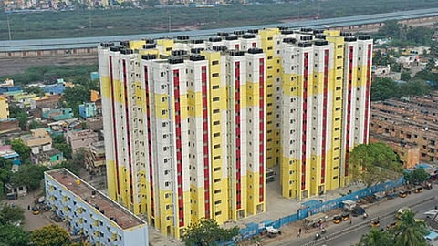 சென்னை வியாசா்பாடி டி.டி.பிளாக் பகுதியில் ரூ. 63.80 கோடியில் கட்டப்பட்டுள்ள 468 குடியிருப்புகள்