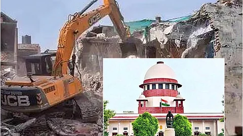 புல்டோசர் கொண்டு இடிக்கப்படும் வீடுகள். உள்படம்: உச்சநீதிமன்றம்