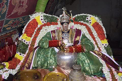 வெண்ணெத்தாழியை முன்னிட்டு சிறப்பு அலங்காரத்தில் அருள்பாலிக்கும் உற்சவர் ராஜகோபாலசுவாமி.