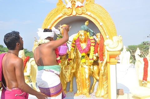 சத்ரஞ்ஜெயபுரம் கிராமத்தில் மகா கணபதி மற்றும் ராமா், சீதா லட்சுமணா் பஜனை கோயிலில் நடைபெற்ற குடமுழுக்கு.