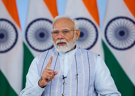 உலக சுகாதார சபையின் 78-ஆவது அமா்வில் காணொலி மூலம் உரையாற்றிய பிரதமா் நரேந்திர மோடி. 