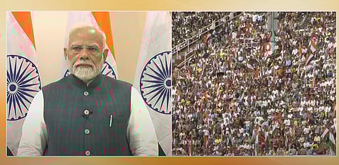காணொலி காட்சி மூலம் விழாவில் பங்கேற்றுள்ள மோடி.