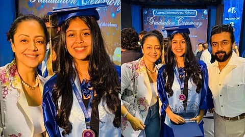 Surya, jyothika with their Daughter Diya school Graduates function. 