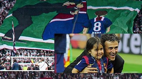 PSG fans special poster for xana, Luis Enrique's daughter. (pic from X, Ligue 1)