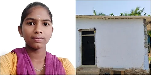 சென்னை ஐஐடியில் படிப்பதற்கு தகுதி பெற்ற கல்வராயன் மலை கருமந்துறை பழங்குடியின  மனைவி ராஜேஸ்வரி மற்றும் அவர் வசித்து வரும் கூரை வீடு.