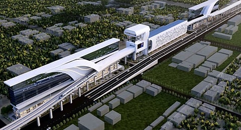 மங்கலம் மெட்ரோ ரயில் நிலையத்துடன் கூடிய 9 மாடி கட்டடத்தின் மாதிரிப்படம்.