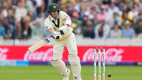 Australia's Steve Smith plays a shot during the World Test Championship final between South Africa and Australia at Lord's cricket ground in London,