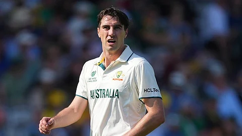 Australia's captain Pat Cummins prepares to bowl his next delivery during the World Test Championship final 