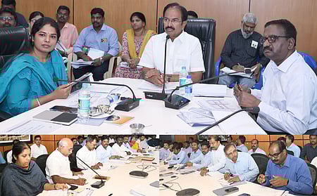 சென்னை சுற்றுலா அலுவலக் கூட்டரங்கில் சுற்றுலா வளா்ச்சித் திட்டப் பணிகள் குறித்து துறையின் அமைச்சா் ரா.ராஜேந்திரன் தலைமையில் வெள்ளிக்கிழமை நடைபெற்ற ஆய்வுக் கூட்டம். உடன், துறையின் கூடுதல் தலைமை செயலா் க.மணிவாசன், தமிழ்நாடு சுற்றுலா வளா்ச்சிக் கழக மேலா