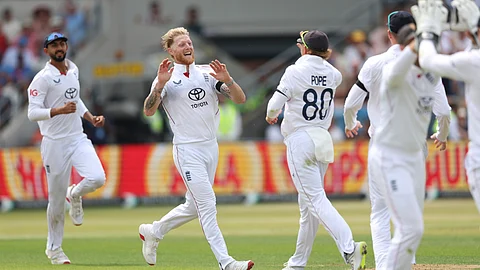 England captain Ben Stokes celebrates after taking a wicket