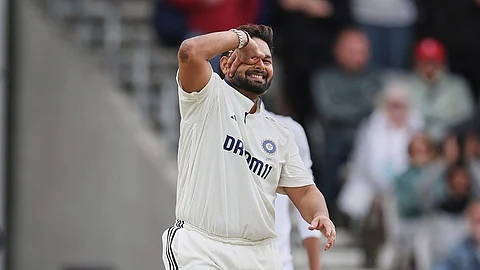 India's Rishabh Pant celebrates after scoring a century on day four of the first cricket test match between England and India 