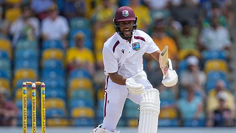 West Indies' Shai Hope bats against Australia on day two of the first cricket Test match at Kensington Stadium in Bridgetown, Barbados