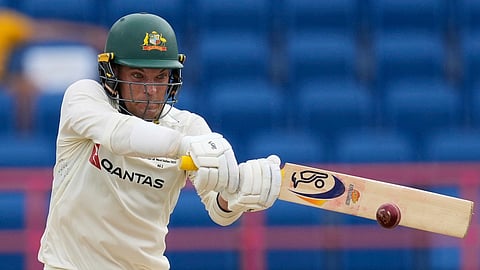 Australia's Alex Carey plays a shot from a delivery of West Indies' Anderson Phillip 