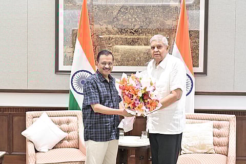 AAP leader Kejriwal calls on vice president  