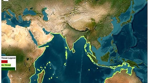 இந்திய சுனாமி எச்சரிக்கை மையம் வெளியிட்ட படம் 