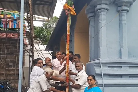 பிரம்மசிரக் கண்டீஸ்வரர் கோயிலில் பந்தல்கால்