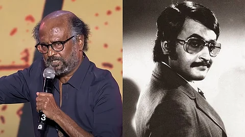 Actor Rajinikanth at the Jailor festival, in an old film poster.