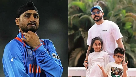 Harbhajan Singh and Sreesanth with his children.