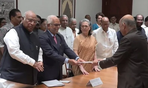 INDIA alliance Vice-Presidential nominee B Sudershan Reddy files his nomination