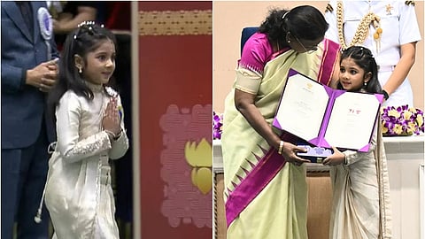 குடியரசுத்தலைவர் திரௌபதி முர்முவிடம் தேசிய விருதைப் 
பெற்றுக்கொண்ட த்ரிஷா தோசர்...