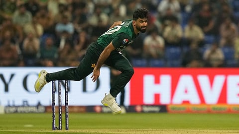 Pakistan's Hussain Talat bowls during the Asia Cup cricket match between Pakistan and Sri Lanka at Zayed