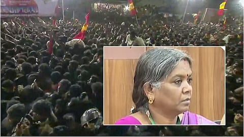 விஜய் பிரசாரத்தில் கூடிய கூட்டம், உள்படம்: ராஜலட்சுமி