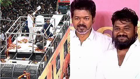 தவெக தலைவர் விஜய்யுடன் தவெக நிர்வாகி மாசி பவுன்ராஜ்.