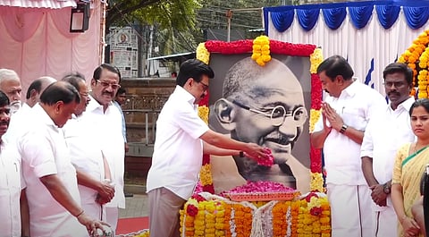 M.K. Stalin paid tributes to Mahatma Gandhi