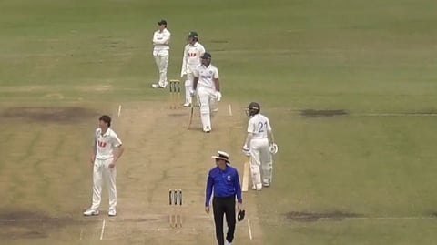 A scene from the U-19 Aussie and U-19 Indian teams playing.