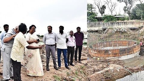  வசந்தபுரம் பகுதியில் 18 எம்எல்டி கொள்ளளவு கொண்ட கழிவுநீரேற்று நிலையம் அமைக்கும் பணிகளை ஆய்வு செய்த மாவட்ட ஆட்சியா் வி.ஆா்.சுப்புலட்சுமி. 
