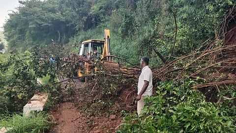 மண்சரிவை சீரமைத்த வனத்துறையினா்